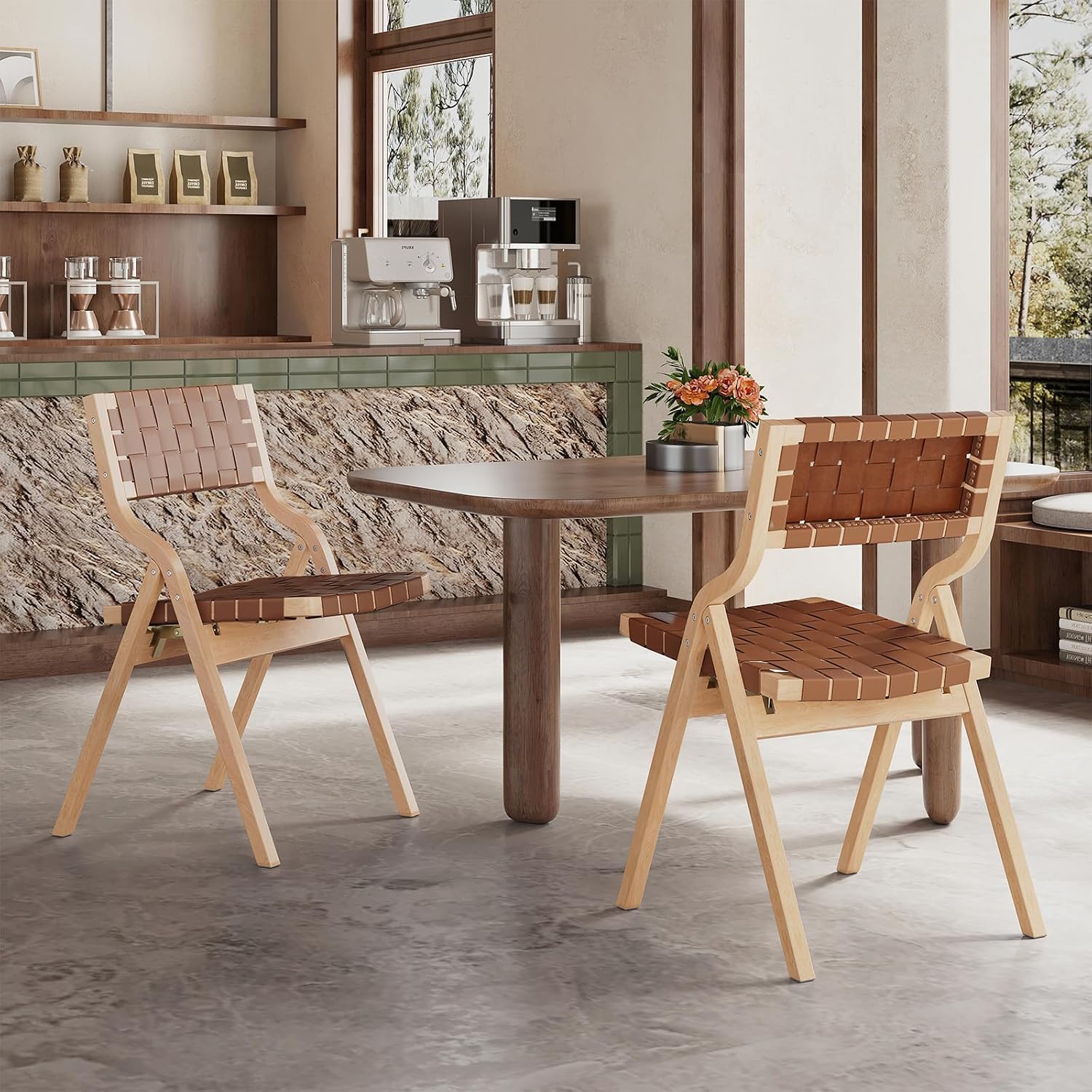 Soohow Wood Folding Chairs, Foldable Chairs Chairs Wooden Indoor Stackable Dining Chairs for Kitchen & Dining Room Chair Woven Seat & Webbing Back, Dining Chair Set of 2