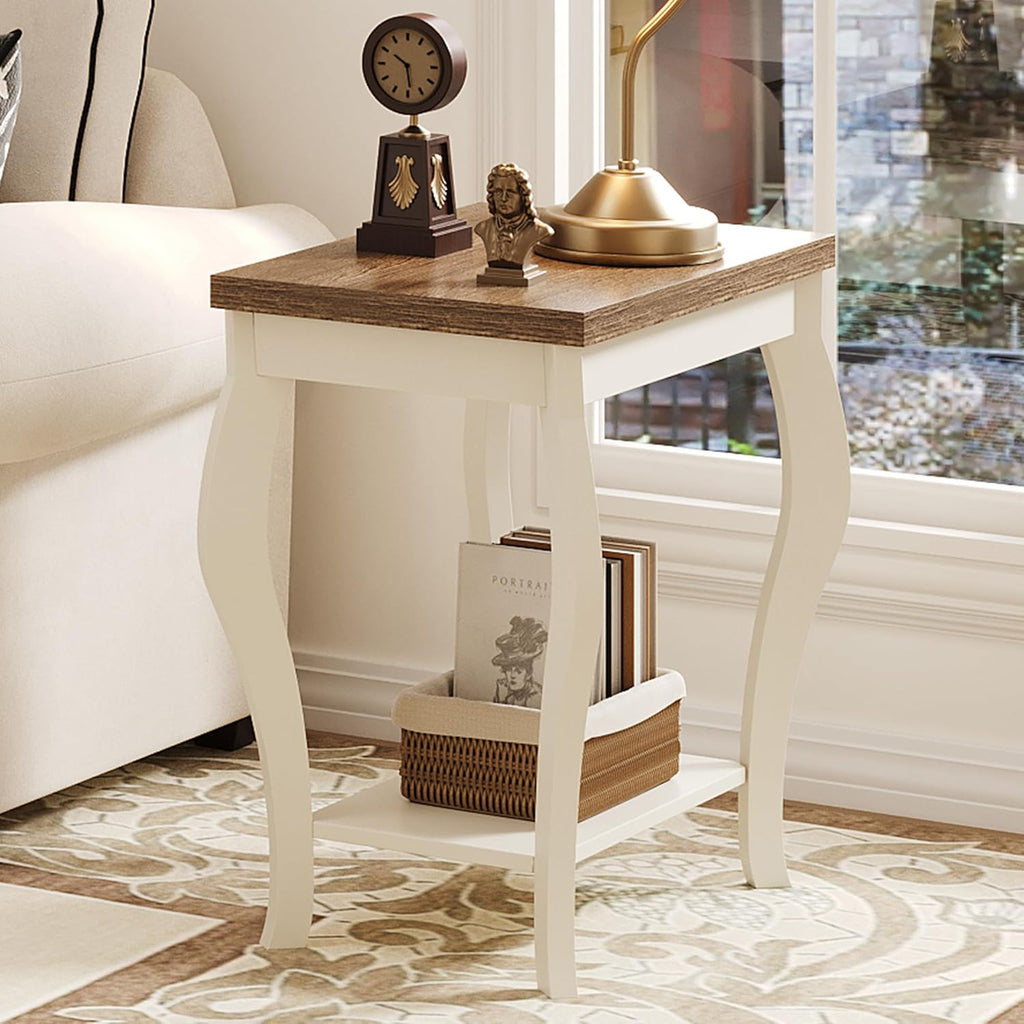 ChooChoo End Tables Living Room, Side Tables Living Room with Curved Legs and Storage Shelf, Small End Tables for Small Spaces, Soft White