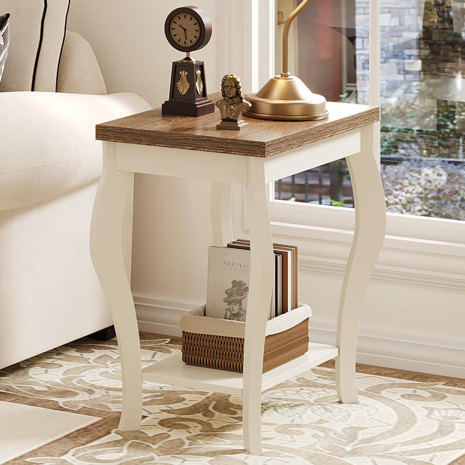 ChooChoo End Tables Living Room, Side Tables Living Room with Curved Legs and Storage Shelf, Small End Tables for Small Spaces, Soft White