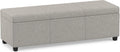 SIMPLIHOME Avalon 54" Wide Linen Look Fabric Storage Ottoman in Cloud Grey | Contemporary lift-top ottoman with high-density foam; rectangle storage bench or coffee table for living room or entryway.