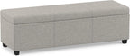 SIMPLIHOME Avalon 54" Wide Linen Look Fabric Storage Ottoman in Cloud Grey | Contemporary lift-top ottoman with high-density foam; rectangle storage bench or coffee table for living room or entryway.