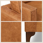 Poly & BARK Mateo 82” Sofa – Cognac Tan Full-Grain Pure-Aniline Italian Leather, Feather-Down Cushions, Solid Wood Frame & Walnut Legs