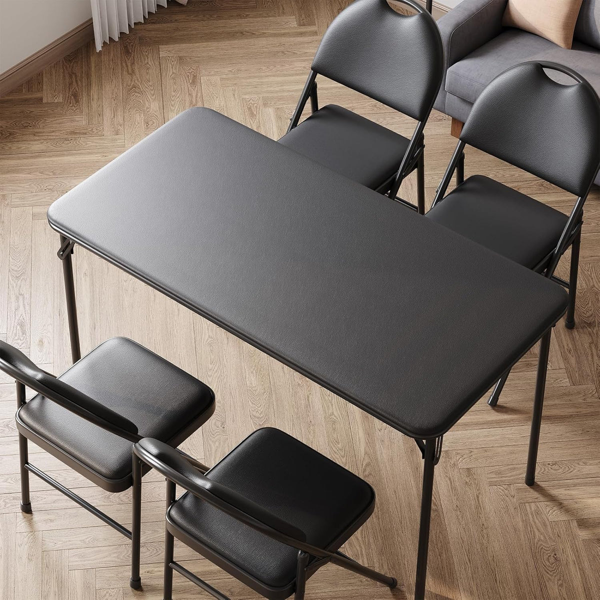 Garvee 4 ft Folding Table Indoor Outdoor, Protable Foldable Card Table, Lockable Metal Legs Support, Upholstered PU Leather Tabletop, Heavy Duty for Picnic Parties Wedding BBQ Camping
