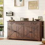 Vipbear 65" Large Sideboard Buffet Cabinet with Storage, Farmhouse Buffet Table Wine Coffee Bar Kitchen Storage Cabinet with 3 Drawers 4 Doors for Living Room, Kitchen, Dining Room, Dark Walnut