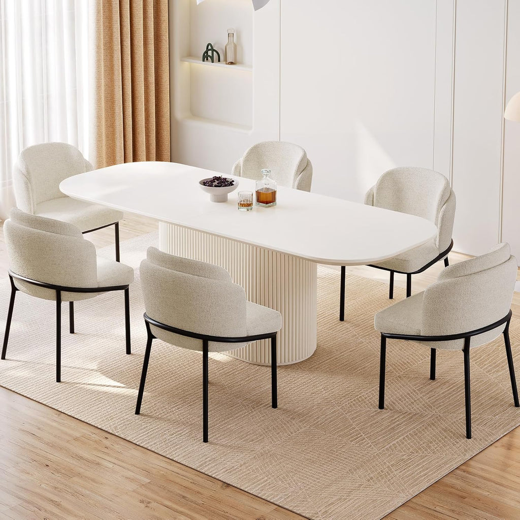 86" Oval Dining Table with 6 Chairs, Modern Kitchen Table Set, Luxury Rectangular Dinner Table, Dining Table for Kitchen, Living Room, Breakfast Nook