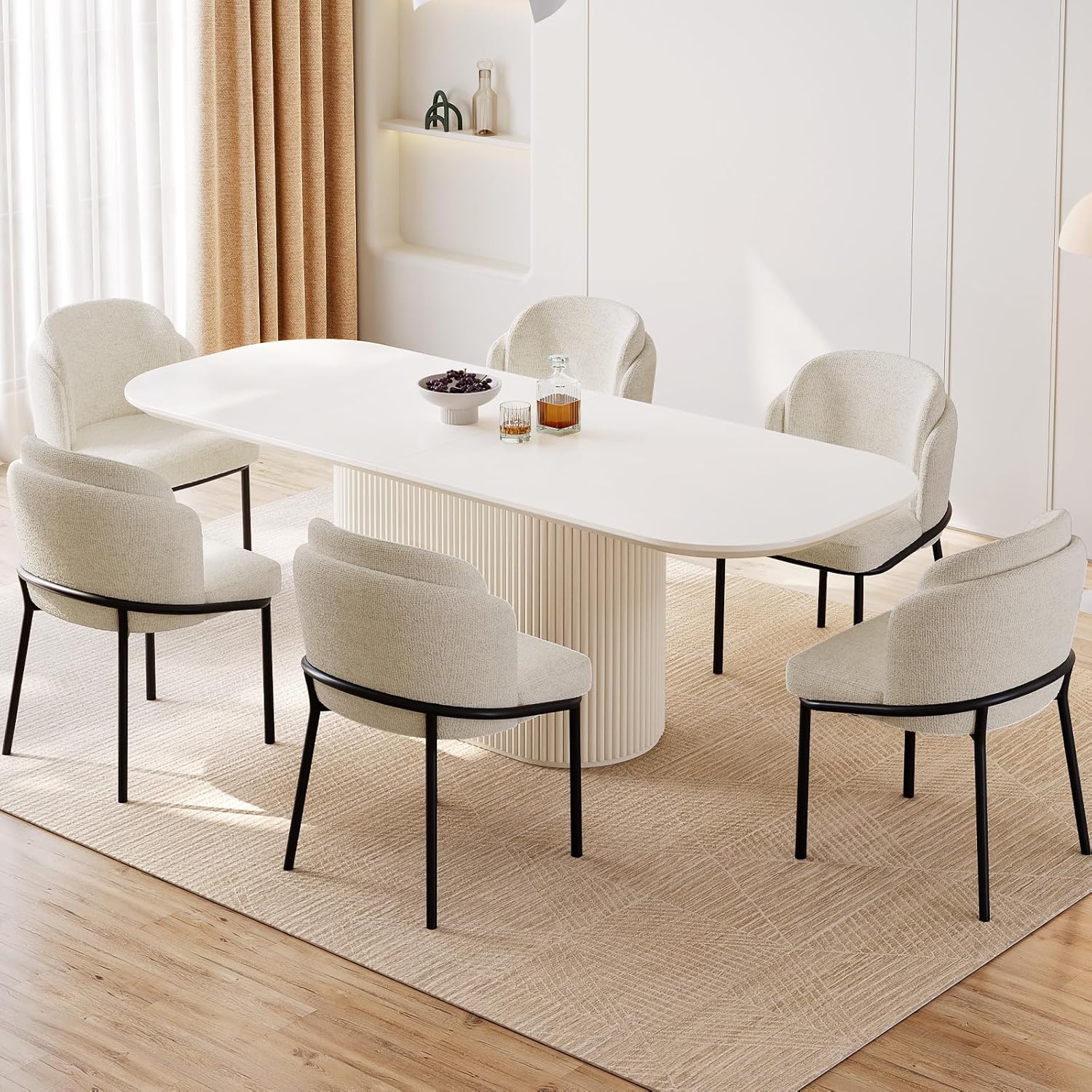 86" Oval Dining Table with 6 Chairs, Modern Kitchen Table Set, Luxury Rectangular Dinner Table, Dining Table for Kitchen, Living Room, Breakfast Nook