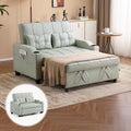VINGLI Convertible Loveseat Sleeper Sofa Bed, Pullout Couch for Living Room | Light Green Futon Sofa Bed, Faux Leather Pull-Out Couch Bed with USB Ports, Cup Holders for Small Space, Apartment, Office