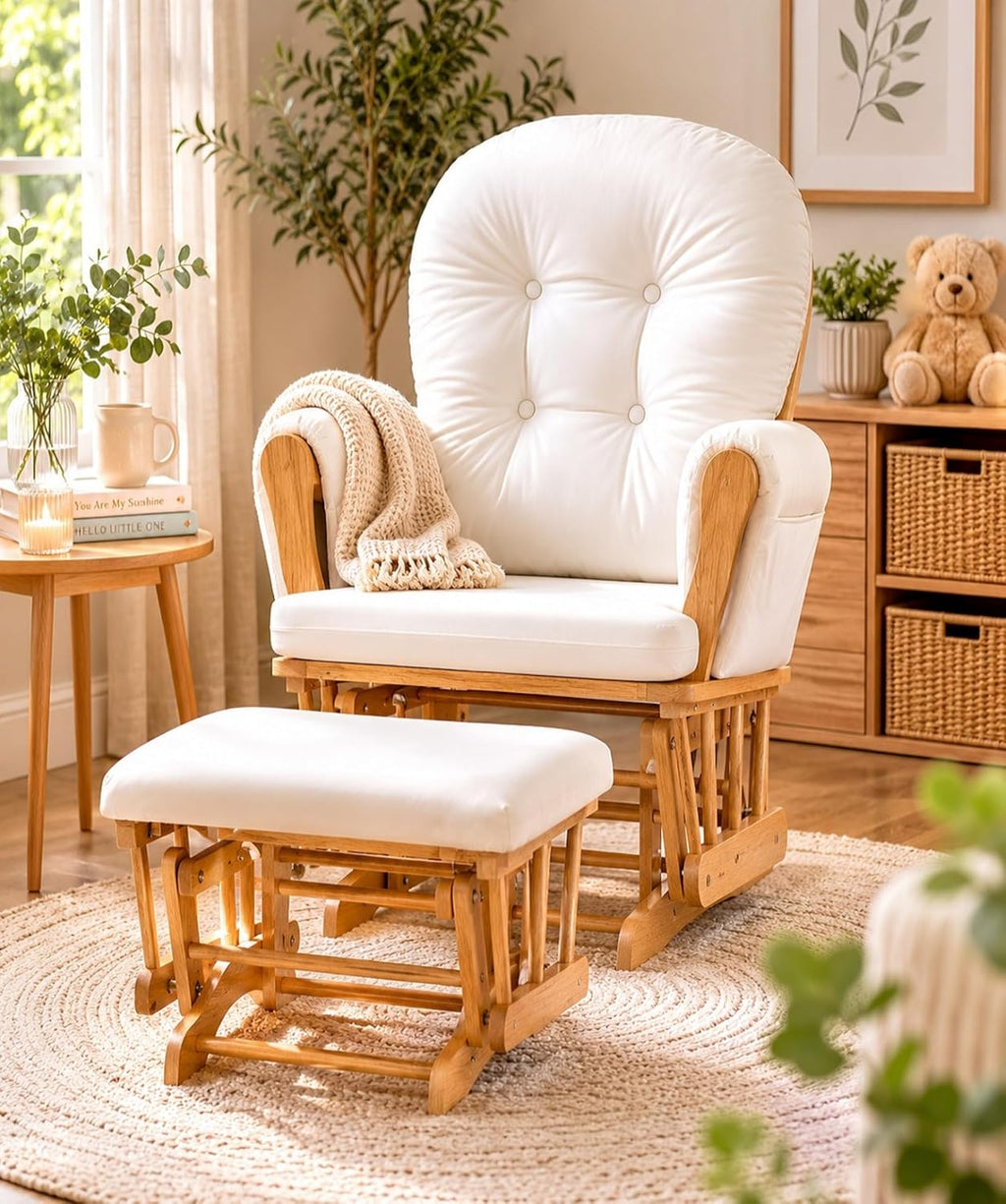Suite Bebe Mason Glider & Ottoman, Poetic Natural Wood Finish and Beige Fabric