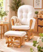 Suite Bebe Mason Glider & Ottoman, Poetic Natural Wood Finish and Beige Fabric