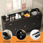 Sideboard Buffet Cabinet with Drawers: 63" Black Fluted Sideboard Cabinet with Storage, Modern Kitchen Cabinets Storage, Credenzas for Living Room(63")