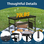 LOFTEY 3 ft Folding Camping Table, Portable Camp Table, Adjustable Height | 3 Height Settings up to 27.5", 70 lb Capacity, Compact Tri-Fold, Lightweight with Carry Bag, Mesh Pocket and Hooks