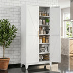 75.3" H Kitchen Pantry Cabinet with 5 Adjustable Shelves, Farmhouse Metal Pantry Cabinet with 2 Doors for Kitchen Home, Assembly Required,White