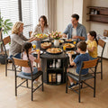 Pamapic Dining Table Set for 6, 47" Round Dining Table with Chairs, Storage Shelf, Space-Saving Tambour Design, Gold Handles, Wood Grain, Kitchen Table and Chairs for Dining Room & Living Room, Black