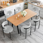 PatioPerk Boucle Dining Chairs Set of 6, Light Gray Mid Century Morden Chair with Curved Backrest, Round Upholstered Sherpa with Metal Legs, Suitable for Various Kitchen Styles