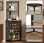 IBF 71 Inch Rustic Oak Farmhouse Tall Corner Bar Cabinet with Glass Holder | Sturdy 5-Tier Industrial Farmhouse Liquor Storage with Adjustble Shelf，Anti-Tipping Design for Home Kitchen Small Space