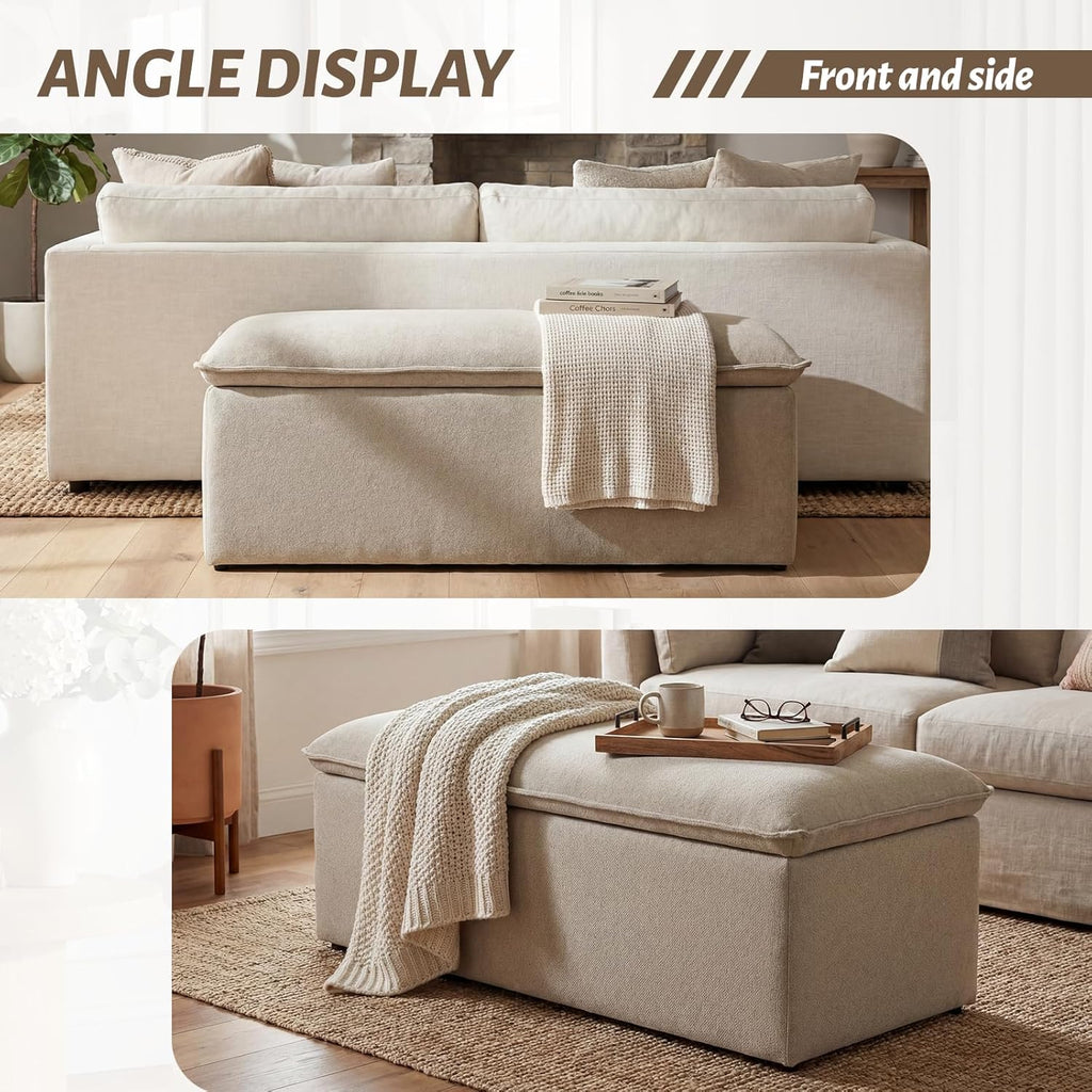 Ya-Home Modern Storage Bench, Upholstered Storage Ottoman Chenille Fabric with Seating Entryway Bench for Bedroom Living Room, Oatmeal
