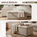Ya-Home Modern Storage Bench, Upholstered Storage Ottoman Chenille Fabric with Seating Entryway Bench for Bedroom Living Room, Oatmeal