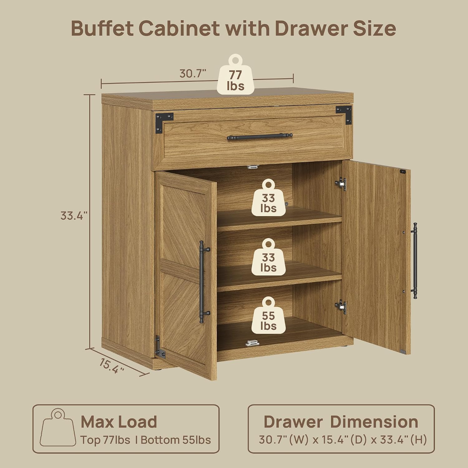 SICOTAS Buffet Cabinet with Drawer - Modern Sideboard Cabinet with Storage, Wide Credenza Storage Cabinet with Handle and Door, Sideboard Buffet Cabinets (1, Oak Brown)