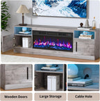 PRETZI Fireplace TV Stand with 36" Fireplace Up to 80" TVs for Living Room | 70" Modern Wood Texture Entertainment Center with Adjustable LED Lights, TV Media Console with Highlight Storage Cabinet,Gray