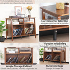 Mxtxmy Large Record Player Stand,with Open Storage Holds up to 300 Albums | Mid Century Turntable Stand Table,Vinyl Record Storage Display Shelf for Living Room Bedroom,Walnut