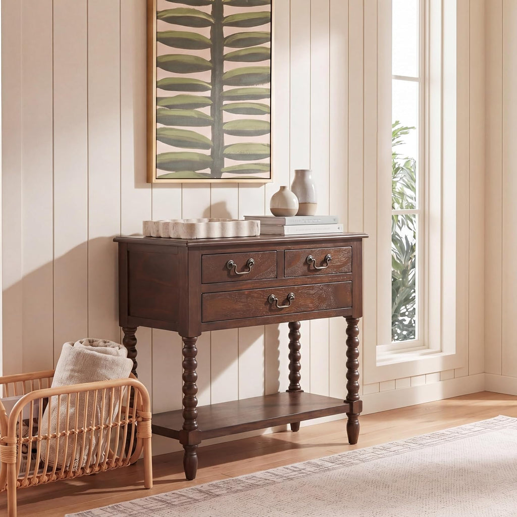SAFAVIEH Furniture - Athena 3-Drawer Console Table - Dark Chocolate - Solid Wood - Farmhouse Classic Design - Ideal for Entryway, Living Room, Hallway, 23.5" W x 13" D x 29.5" H (CNS5703D)