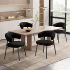 Dining Chairs Set of 4, Mid Century Modern Kitchen Chairs, Boucle Upholstered Dining Chair with Curved Backrest & Metal Legs for Kitchen Dining Room, Black