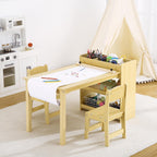 PlayfulPals Kids Art Table with 2 Chairs Set, Toddler Craft Desk with Storage Shelves, Drawing Table with Paper Roller Yellow