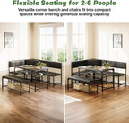 Concho Corner Dining Table Set with Soft Seat, Warm Grey | Breakfast Nook, L Shaped Dining Table Set for 4, Kitchen Booth Seating with Table for Small Space