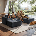 110" Modular Sectional Sofa with 2 Ottomans, U Shaped Cloud Couch for Living Room, Deep Seat Corduroy Floor Sofa, No Assembly Required, Compressed Couch, 5 Seat, Grey
