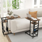 Giantex C Shaped End Table with Charging Station, 27’’H Slide Under Couch Side Table w/Wheels, Outlets & USB Ports, Storage Bag, Small Laptop Sofa TV Tray C Table for Living Room, Rustic Brown