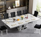 94.5“ Rectangular Dining Table for 6 8 10, Modern White Extendable Kitchen Table, Large Long Dining Room Table with Mirrored Pedestal for Dining Kitchen Living Room