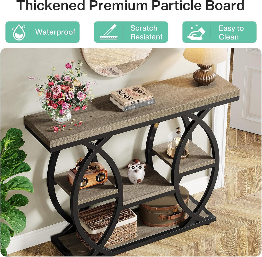 Tribesigns 39.4" Console Table, 4-Tier Sofa Table, Accent Tables, Grey | Storage Shelves, Wood Tabletop with Metal Frame, Industrial Style, For Narrow Entryway, Hallway, Behind the Couch