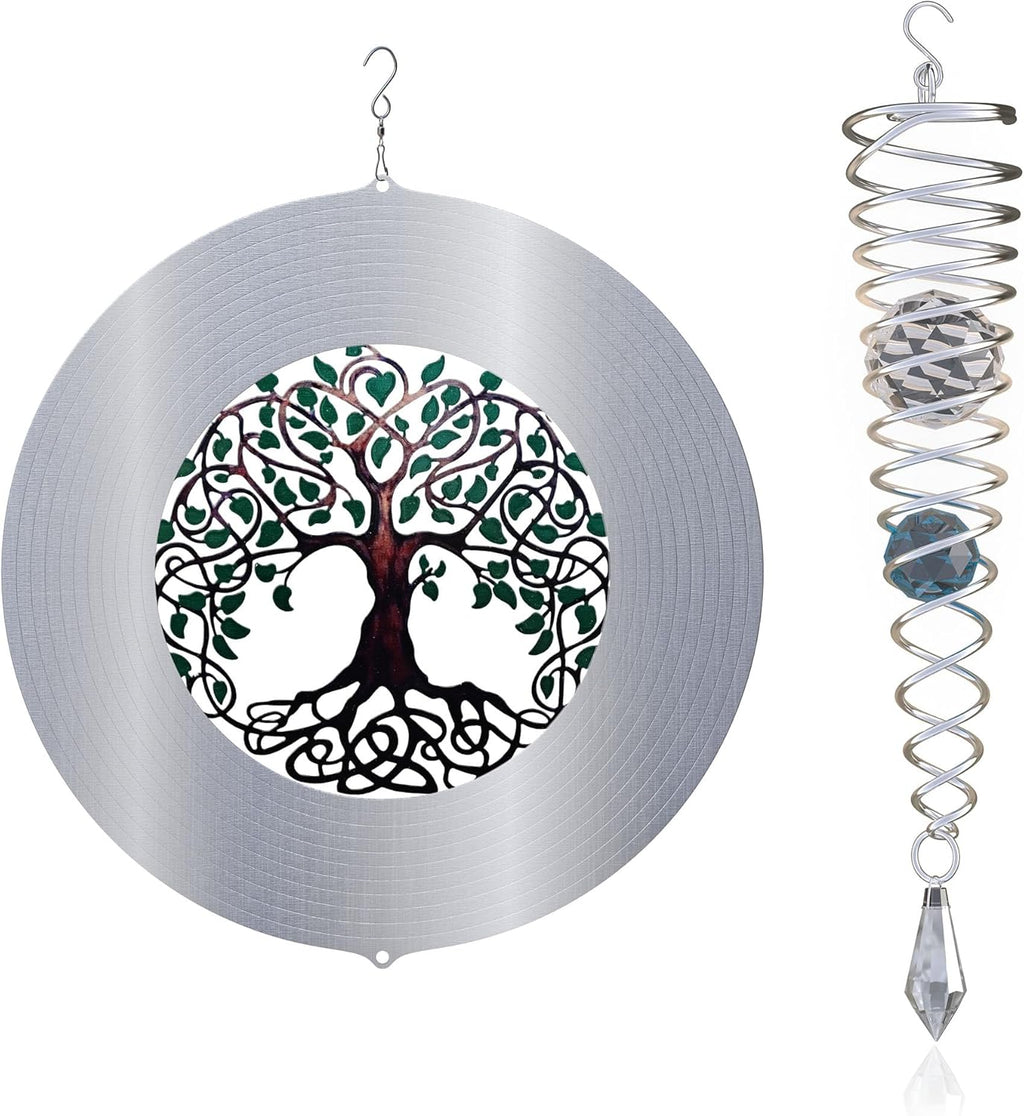 ISEO Tree of Life Wind Spinner for Yard and Garden with Gazing Ball Set, Hanging Outdoor Decor, Yard Art, Porch and Patio Decorations, Metal Wind Spinners Outdoor, Weather Resistant, 6.5”
