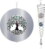 ISEO Tree of Life Wind Spinner for Yard and Garden with Gazing Ball Set, Hanging Outdoor Decor, Yard Art, Porch and Patio Decorations, Metal Wind Spinners Outdoor, Weather Resistant, 6.5”