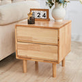 Modern Natural Wooden Nightstand with Drawers - Solid Wood Night Stand 2 Drawer Mid Century Small Narrow Bedside Side End Table with Storage for Living Room Bedroom, 15.7" D x 17.1" W x 19.6" H