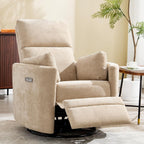 Power Recliner,Nursery Swivel Glider Rocking Chair with USB Port,Upholstered Adult Electric Recliner Rocking Chair with 2 Pillows for Living Room Bedroom (Khaki, Power-Driven)