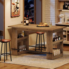 Tribesigns 63" Kitchen Island with Storage, Farmhouse Wood Stationary Island Table with Large Worktop & Leg Room, Coffee Bar Table for Kitchen, Dining Room, Living Room, Rustic Brown