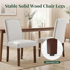 Upholstered Dining Chair Set of 4, Farmhouse Fabric Kitchen Chair | Modern, Padded Seat, Solid Wood Legs, High Back, Nailhead Trim, Living Room, Restaurant, Hotel, Beige