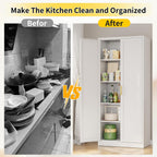 Metal Pantry Cabinet, 71"H x 28"W x 14"D Pantry Cabinets with 2 Doors and 4 Adjustable Shelves, Kitchen Pantry Storage Cabinets, Metal Storage Cabinet for Kitchen, Dining Room, Living Room-White