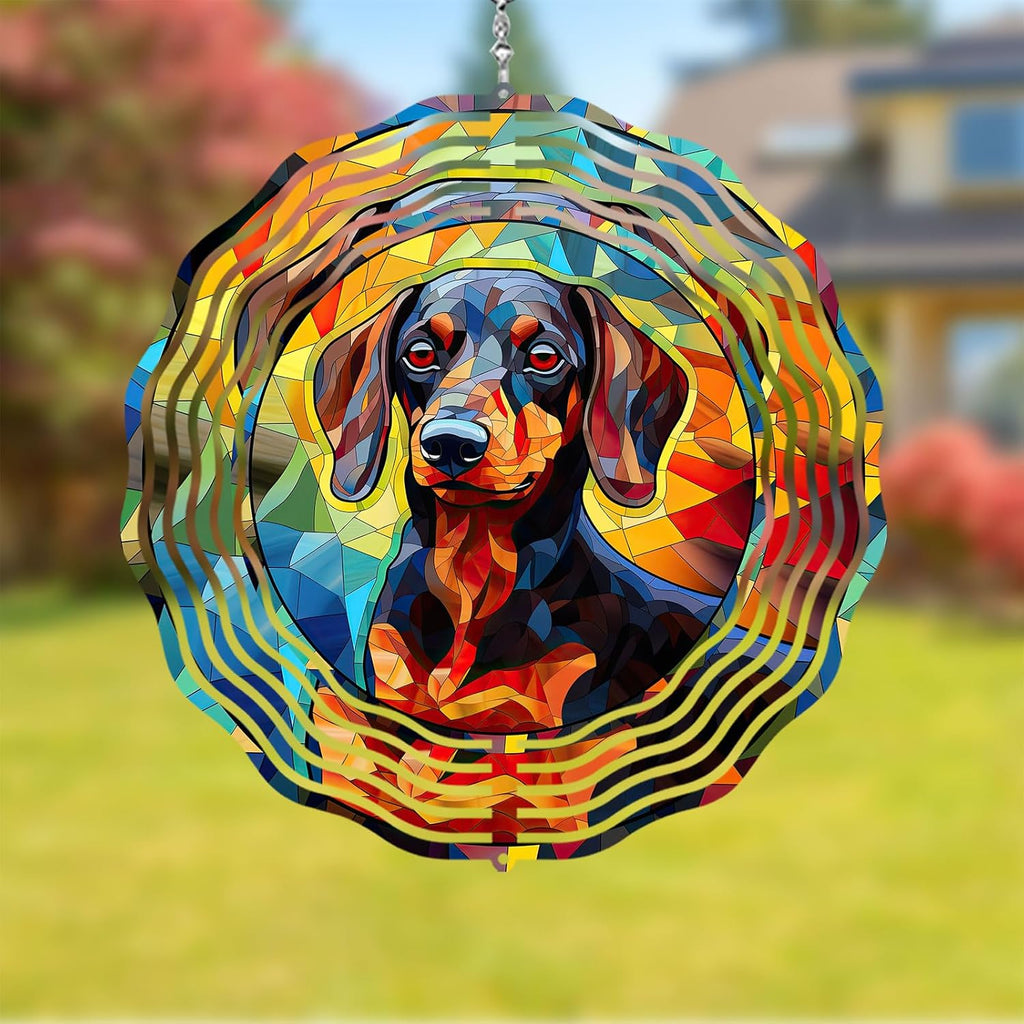 Dachshund Dog Wind Spinners Outdoor Dog Memorial Gifts, 3D Metal Kinetic Hanging Garden Wind Spinner, Spinner Decor, Wind Sculptures for Outdoor & Indoor, Window, Yard Decor (Dachshund 1)