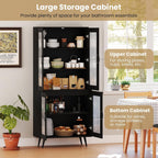 LOKO Kitchen Pantry Cabinet, Freestanding Storage Cupboard with Translucent Fluted Doors & Adjustable Shelf, Modern Tall Accent Cabinet Bookcase for Living Room, Dining Room, Home Office (Black)