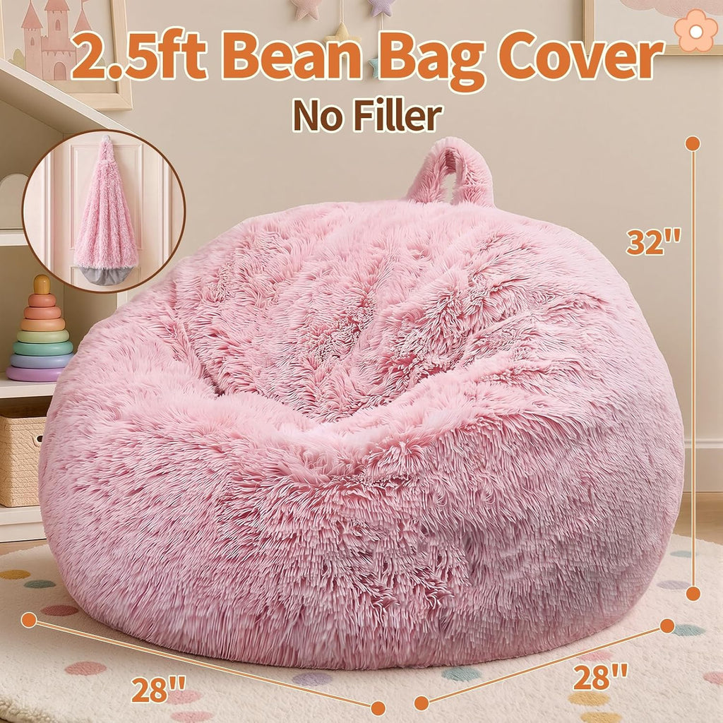 Stuffed Animal Storage Bean Bag Chair Cover, Soft Bean Bag Cover | Fluffy Faux Fur Stuffed Animal Storage Chair, Non-Slip Bottom, Fill with Plush Toys or Blankets, for Kids Teens Adults Girls