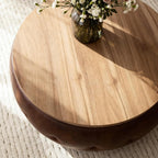 YDcosyfy 25 Inches Large Round Storage Ottoman, Modern Upholstered Ottoman Coffee Table, Wooden Top, Faxu Leather Surface, for Living Room, Bedroom, Classic Tufting, Brown