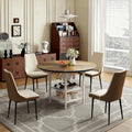 VFK 47'' Round Dining Table Set for 4-6, Farmhouse Kitchen Table with 4 Chairs & Storage Rack, Rustic Wood Dining Set with Sturdy Metal Base for Dining Room & Living Room