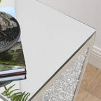 Henf Mirrored End Table Modern Inverted Triangular Side Table with Crystal Design Decorative Glass Accent Small Coffee Table Bedside Table for Home Decoration Crystal Diamond Bed Night Stand