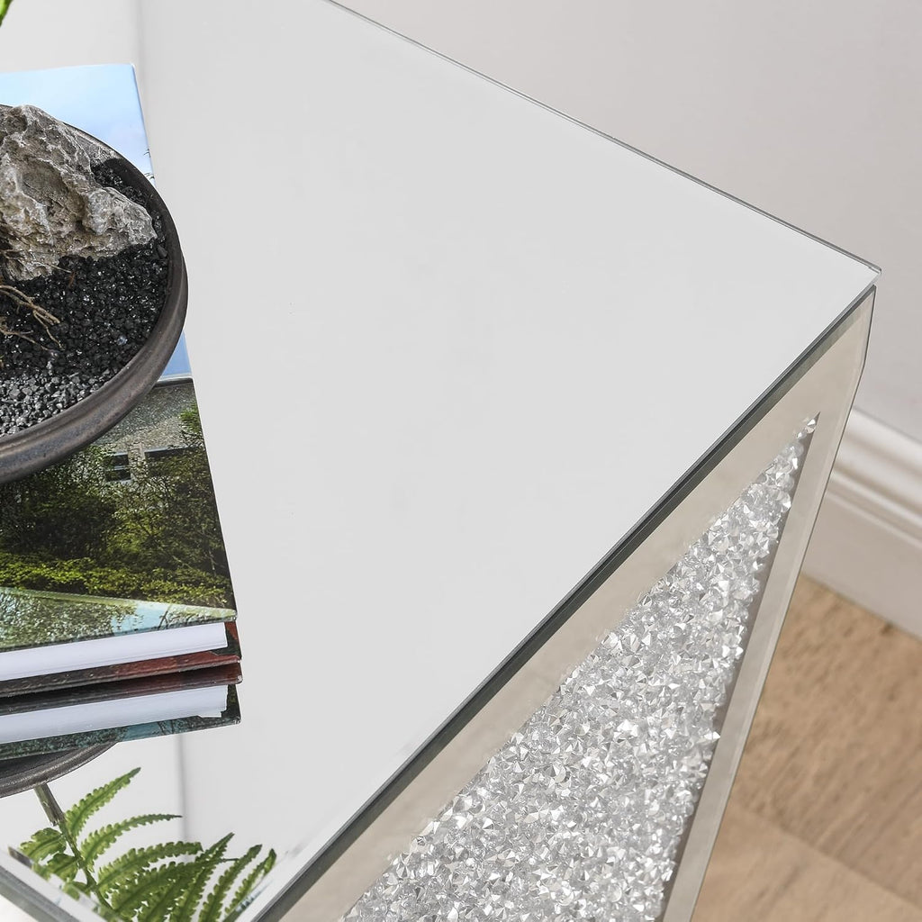 Crystal Mirrored Side Table, Living Room Side Table Sofa Couch Side Tables, Mid Century Modern End Table Accent Table, Small End Table Bedside Tables Mirrored Nightstand for Bedroom Corner