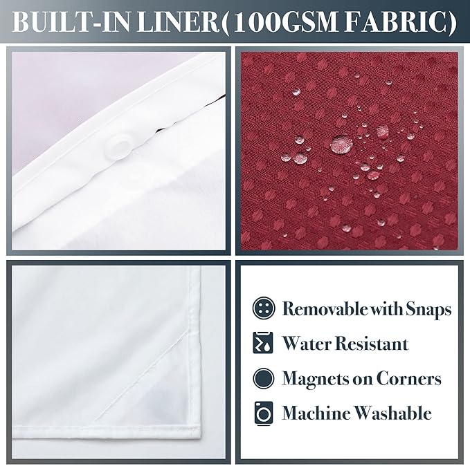 N&Y HOME Waffle Weave Shower Curtain with Snap-in Fabric Liner & 12 Metal Hooks Set - Hotel Style, Waterproof & Washable, Heavyweight Fabric & Mesh Top Window - 71x72, Wine Red