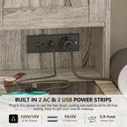 Farmhouse Vanity Desk with Mirror and Lights, 42” Makeup Vanity with Charging Station, 4 Drawers & Adjustable Shelves, Oak