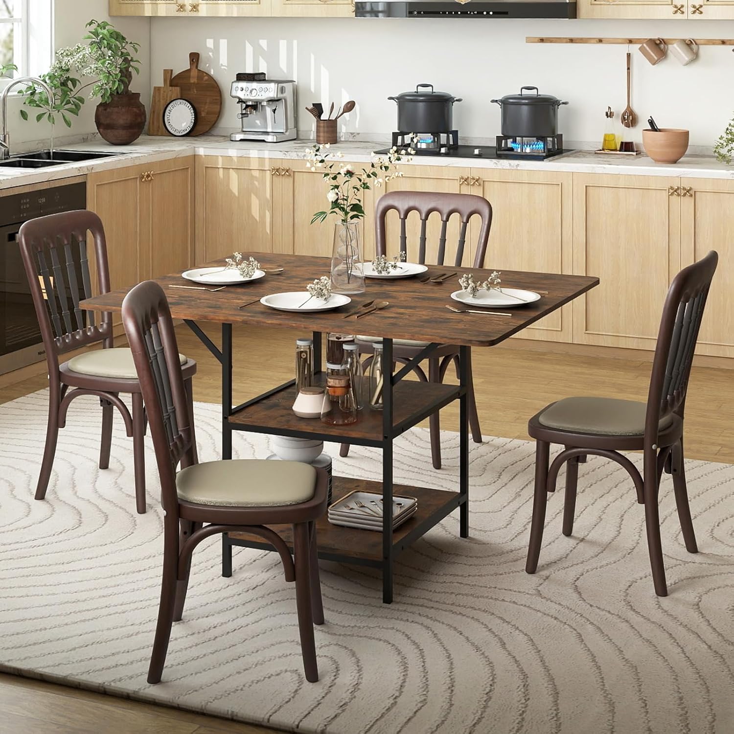 Giantex 47-inches Dining Table for 4-6, Rectangular Kitchen Table with 2 Open Storage Shelves & Sturdy Metal Legs, Farmhouse Dinette Table for Dinner, Dining Room, Living Room, Rustic Brown