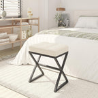 YMYNY Vanity Stool, Linen Footrest Stool, Ottoman Bench with X-Shaped Metal Legs, Makeup Dressing Stool for Vanity, Living Room, Bedroom, Entryway, Hallways 15.74" D×11.81" W×18.11" H Beige UHBD033Y